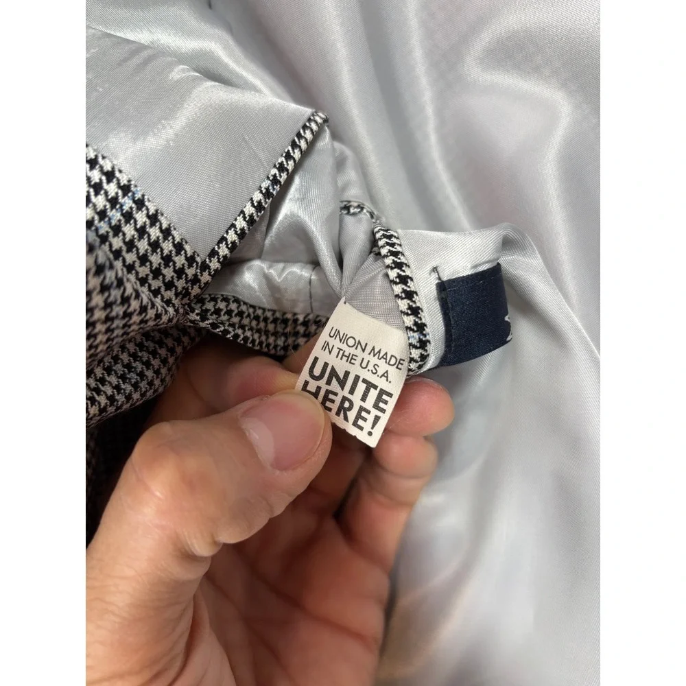 Hart Schaffner Marx‎ Mens 44L Houndstooth Blazer Sport Coat Blue Overcheck USA